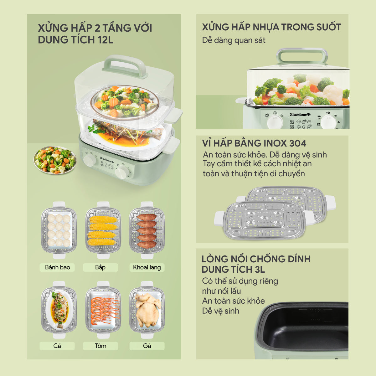 Nồi Lẩu Hấp Điện Đa Năng BlueStone MPB-7235 15 Lít 1500W Nồi Lẩu Hấp Điện Đa Năng BlueStone MPB-7235 15 Lít 1500W